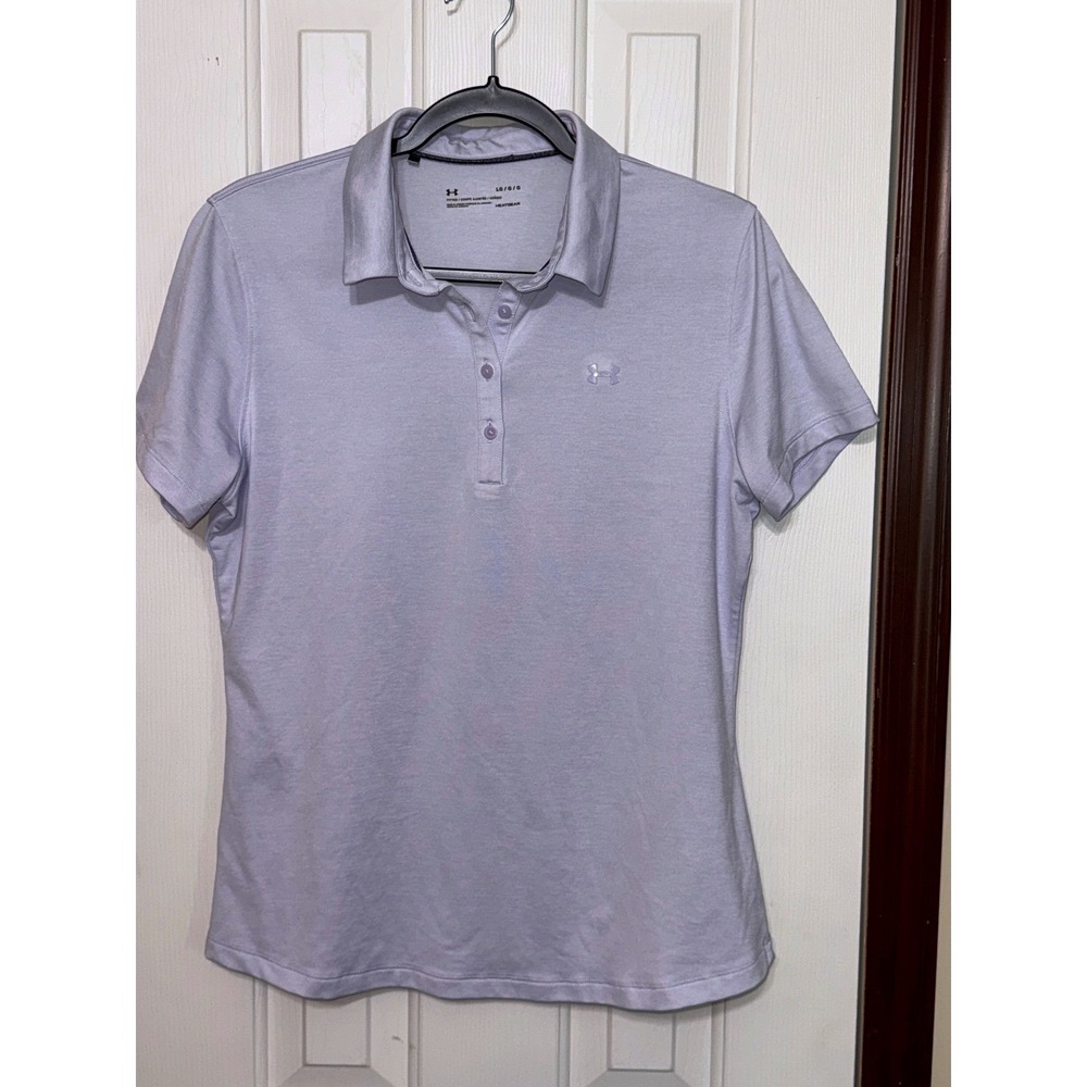 Under Armour Womens HeatGear Fitted Polo Shirt Purple Athletic Golf Large‎